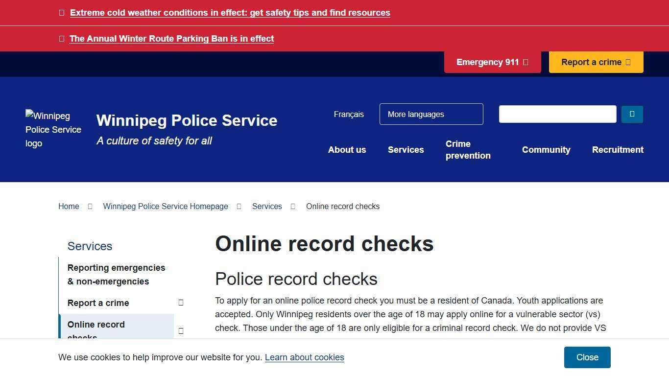 Online record checks | City of Winnipeg